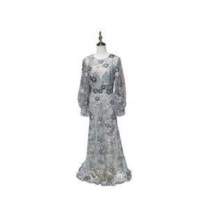 Mac Duggal Dress 67936 Embellished Illusion High Neck Bishop Sleeve Gown Size 6